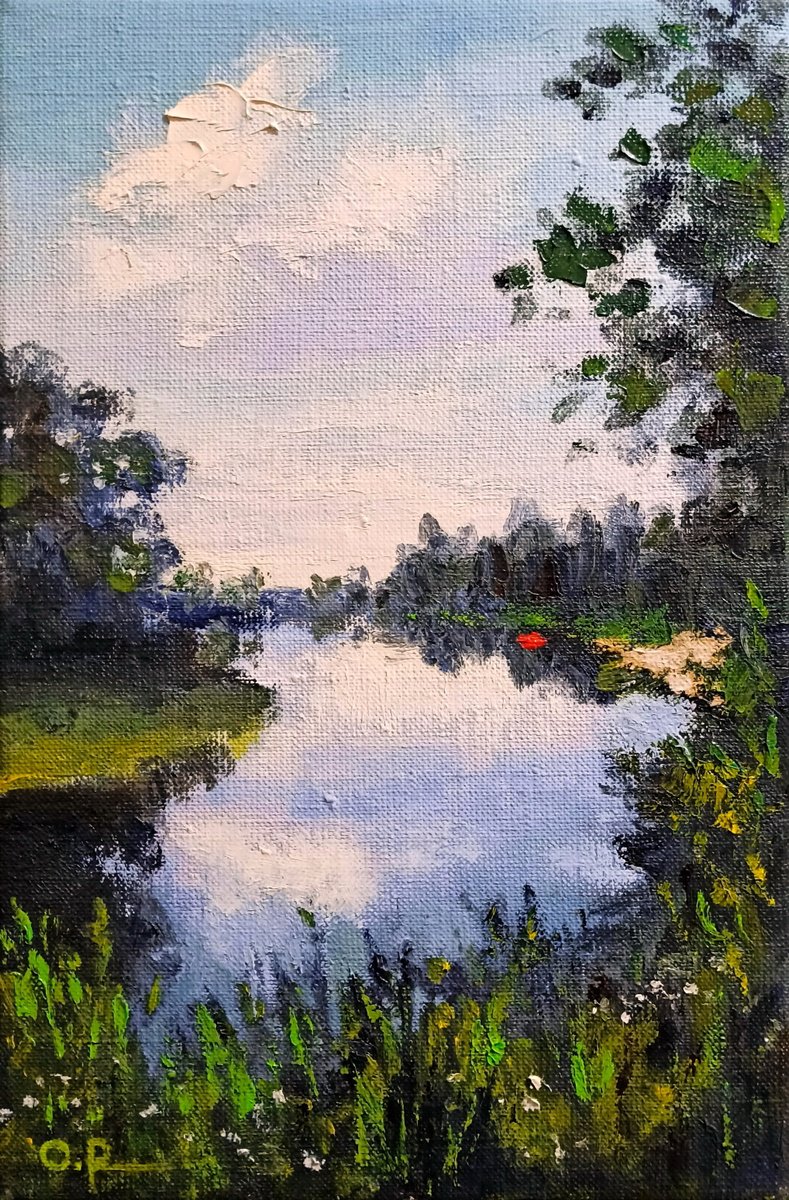 Impressionistic Landscape Oil Painting By Oleh Rak, 8 X 12", Bank Of The Vorskla River, Original Artwork