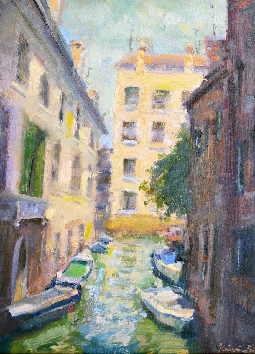 Impressionistic Cityscapes Oil Painting By Kristina Sellers, 12 X 16", Elegant Channel, Original Artwork