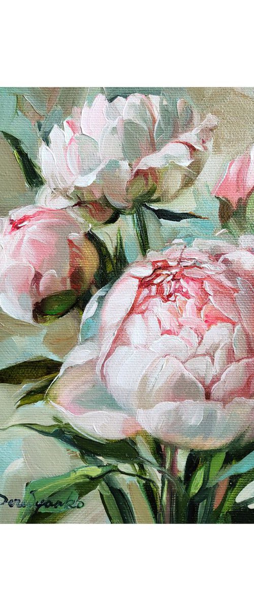 Peony flowers painting canvas art by Nataly Derevyanko