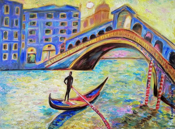 Venice Rialto Bridge Original Oil Painting - Italian Landscape
