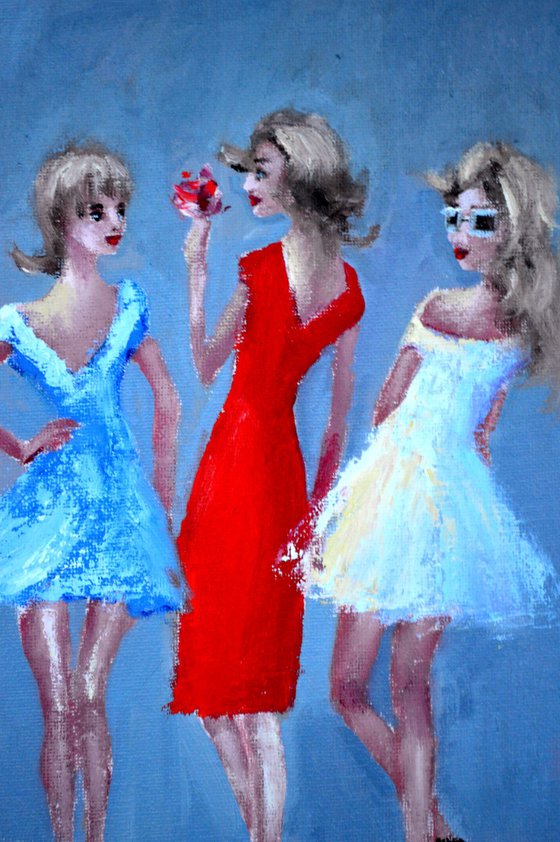 3 funny fashionistas.  Miniature Gift Art