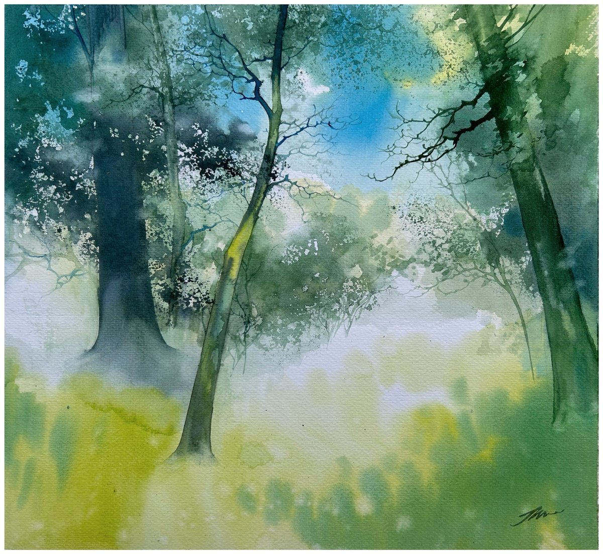 Impressionistic Landscape Watercolour By Nazar Grunyka, 13 X 12", Summer Landscape, Original Artwork