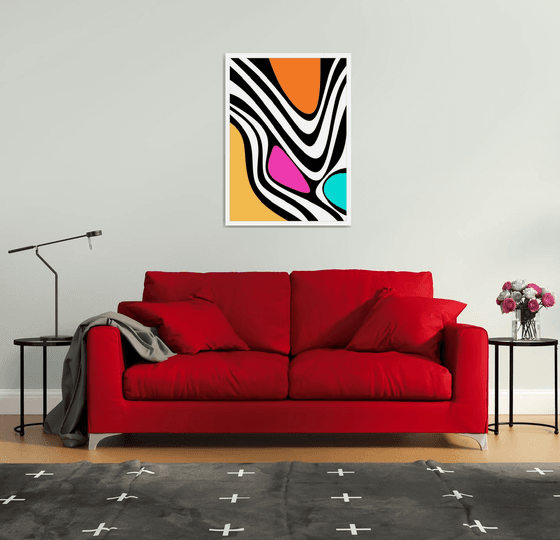 Abstraction artwork zebra multi-colored yellow pink blue black stripes