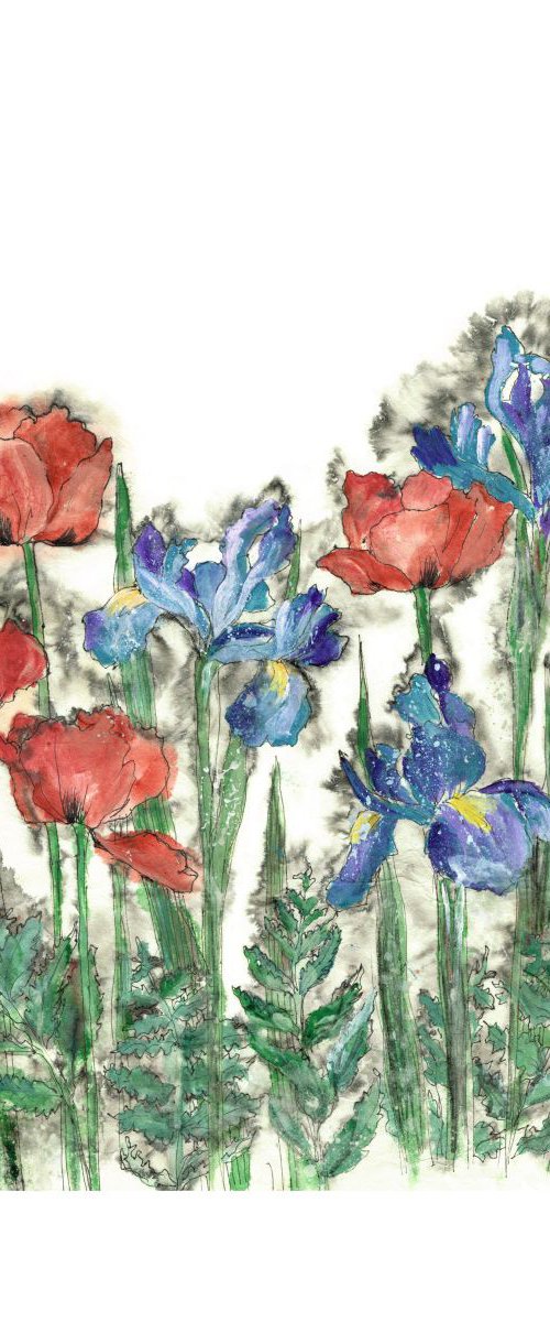 Irises and Poppies by Veda  West