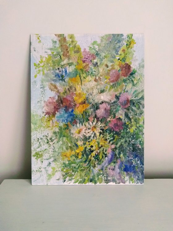 Fields flowers. Original oil painting.