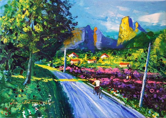 'RETURNING TO SAOU, DROME, FRANCE' - Acrylics Painting on Canvas