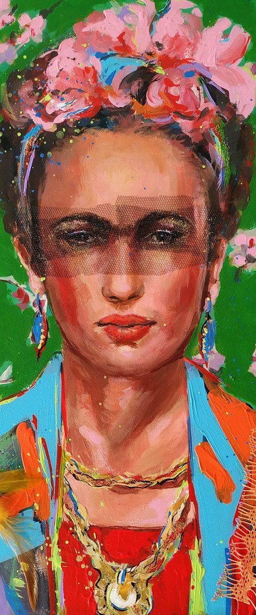 Frida Kahlo-  Painting on wood by Antigoni Tziora