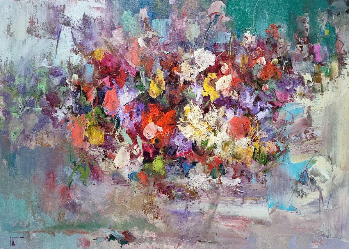 Impressionistic Botanical Oil Painting By Hennadii Penskyi, 28 X 20, Festive, Original Artwork