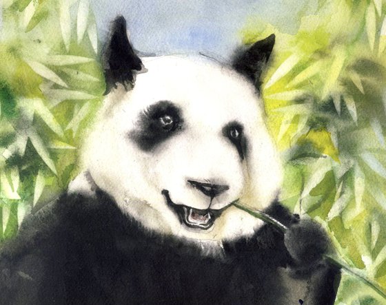 Giant panda with bamboo