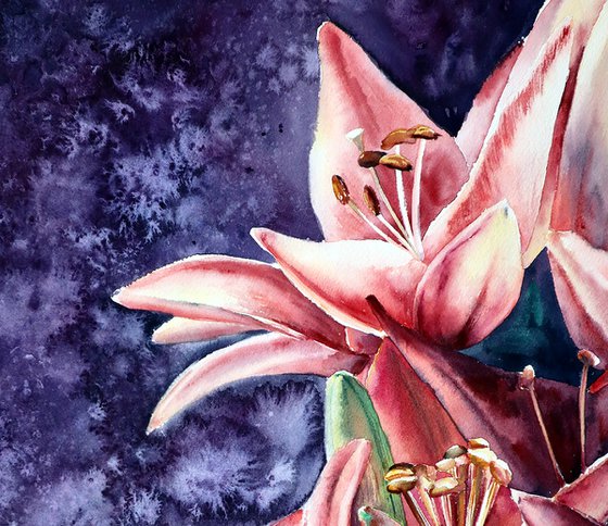 ORIGINAL Lily Flowers in Watercolor - Botanical Art - Floral Painting