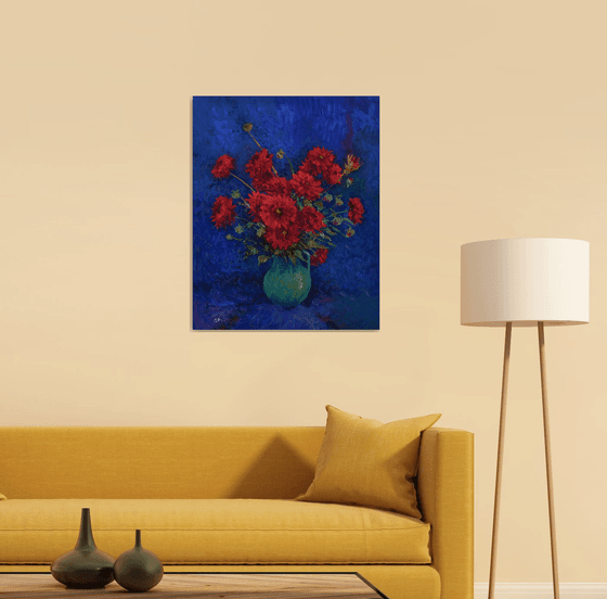 Red Georginas in a Vase