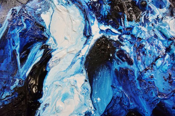 Aqua Motion 120cm x 100cm Blue White Textured Abstract Art