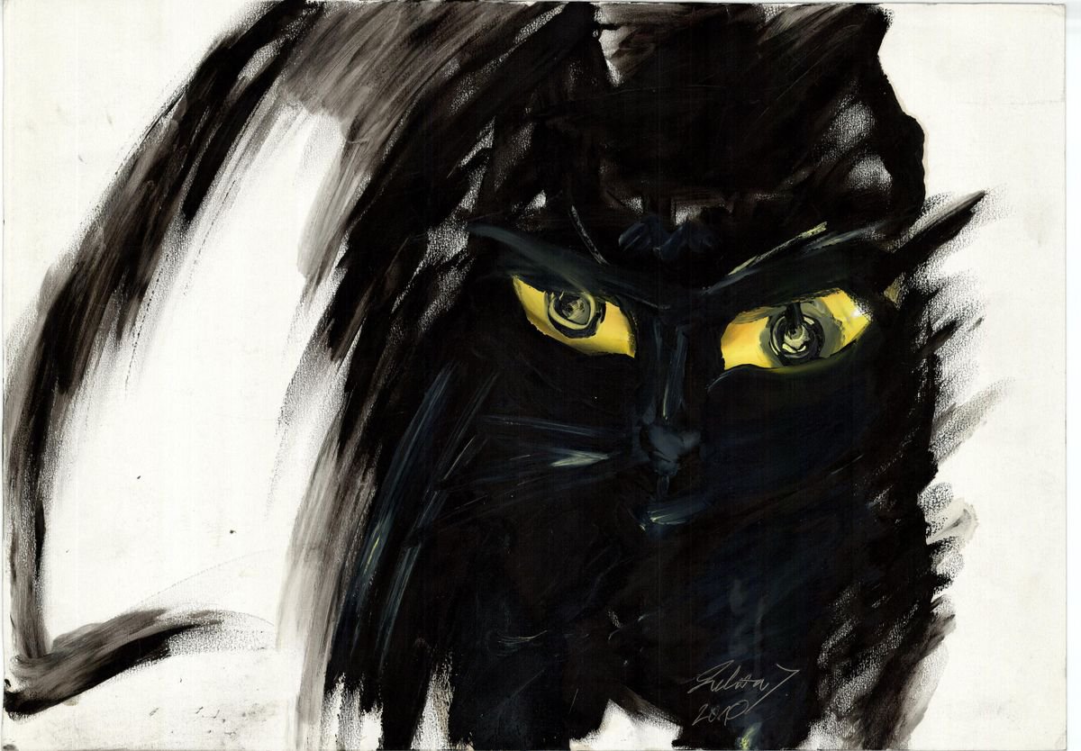 Cat Black in attack, 50x35 by Divna Jelenkovic