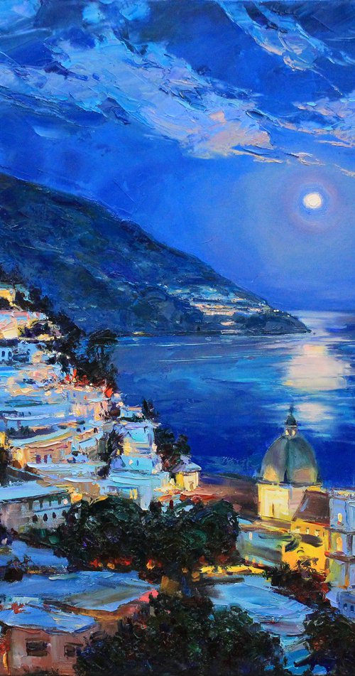 Night Amalfi Coast Italy landscape by Alisa Onipchenko-Cherniakovska