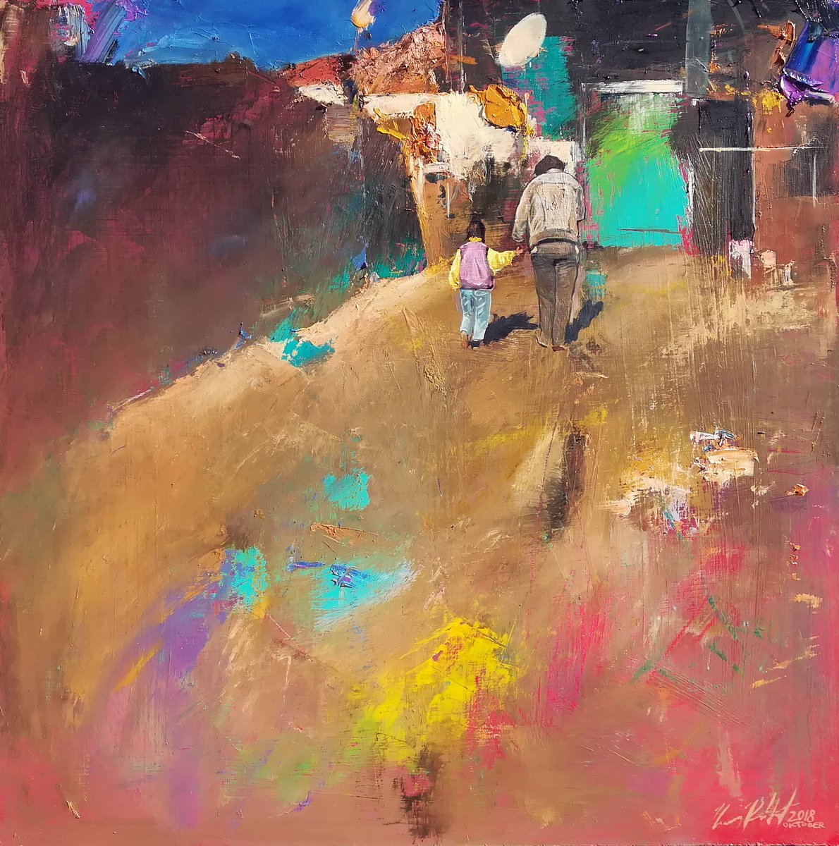 Impressionistic Portrait Oil Painting By Robert Kormos, 22 X 22", Slums, Original Artwork