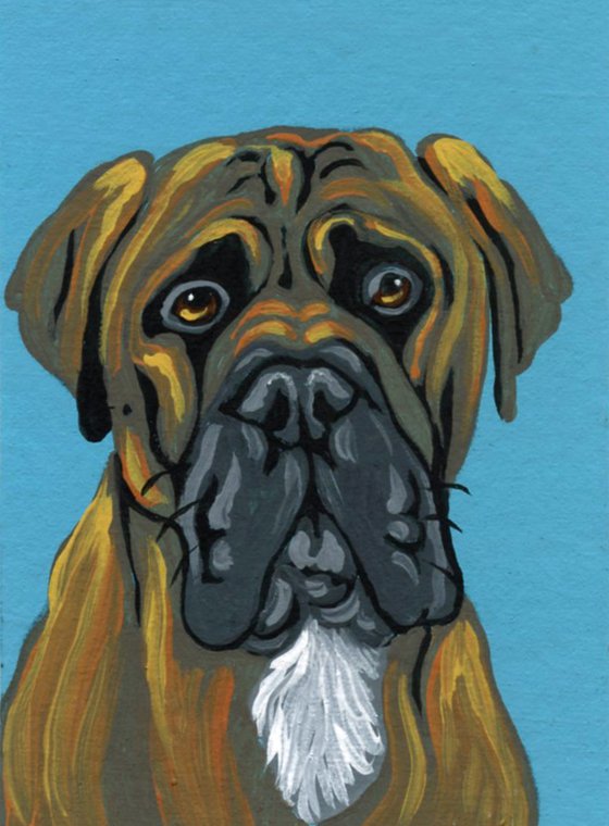 ACEO ATC Original Miniature Painting  Mastiff Pet Dog Art-Carla Smale