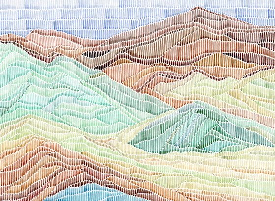 Watercolor original style abstract mountains landscape