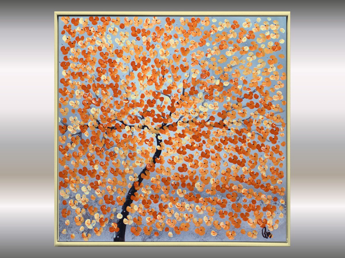 Abstract Botanical Acrylic Painting By Edelgard Schroer, 29 X 29, Sakura Kiss, Original Artwork