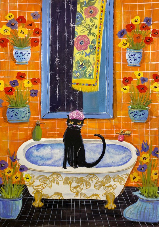 Whiskers and Whims: Home Adventures of a Black Cat - Bath time