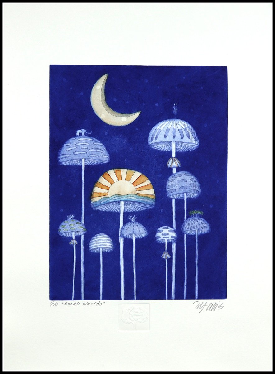 Illustrative Landscape Etchings & Engravings By Mariann Johansen-Ellis, 15 X 20", Small Worlds, Original Artwork