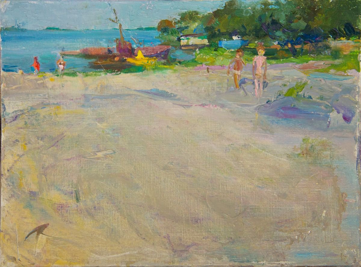 Expressive Landscape Oil Painting By Sergey Kostov, 16 X 12", Seascape9, Original Artwork