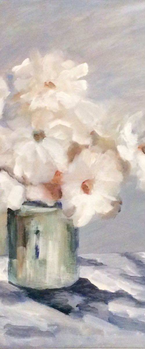 White flowers (after Bato Dugarzhapov) by Linda Bartlett