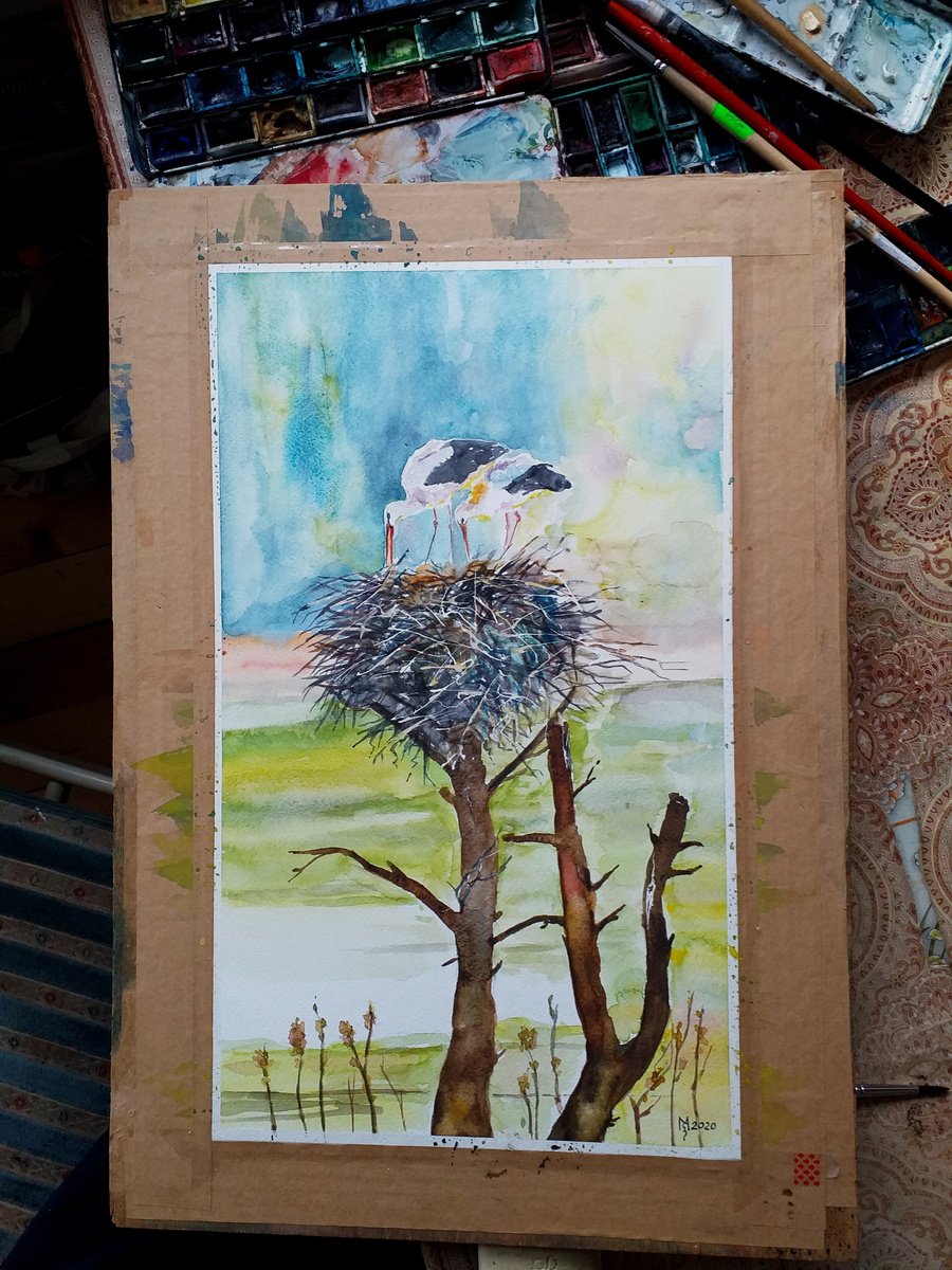 Impressionistic Animal Watercolour By Zoran Mihajlovic Muza, 10 X 17", The Nest, Original Artwork