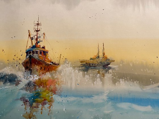 Sold Watercolor "Old boat IV” gift For Him