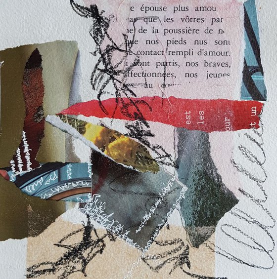 The dust under our feet and our hearts filled with love - mixed media collage on paper - small size