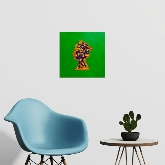 Queen #74 on yellow-green  orange and purple PAINTING INSPIRED BY QUEEN ELIZABETH PORTRAIT