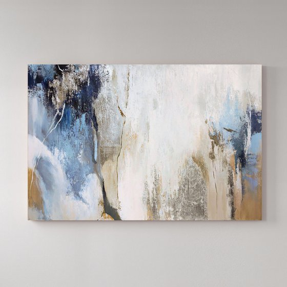 "Silver Avalanche" Abstract blue silver art