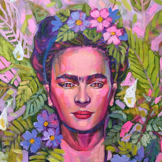 Frida Kahlo floral portrait