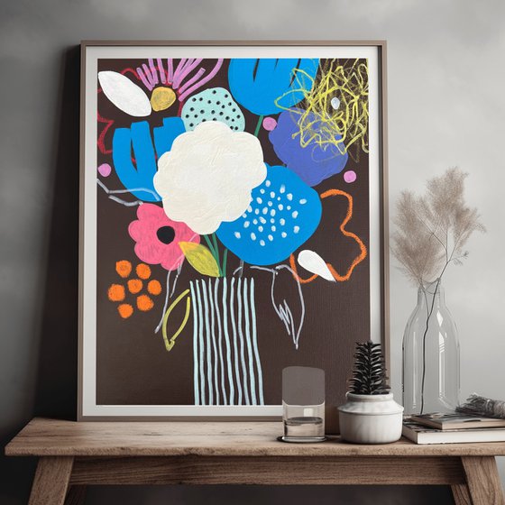 Vibrant Floral Vase on Noir