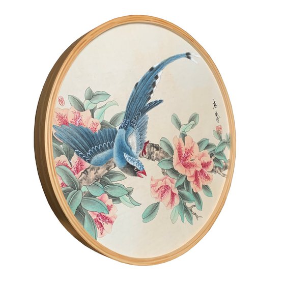 Blue Magpie, Original Gongbi Brush Painting