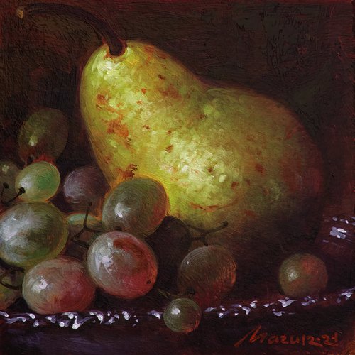 Pear and grapes by Nik Mazur