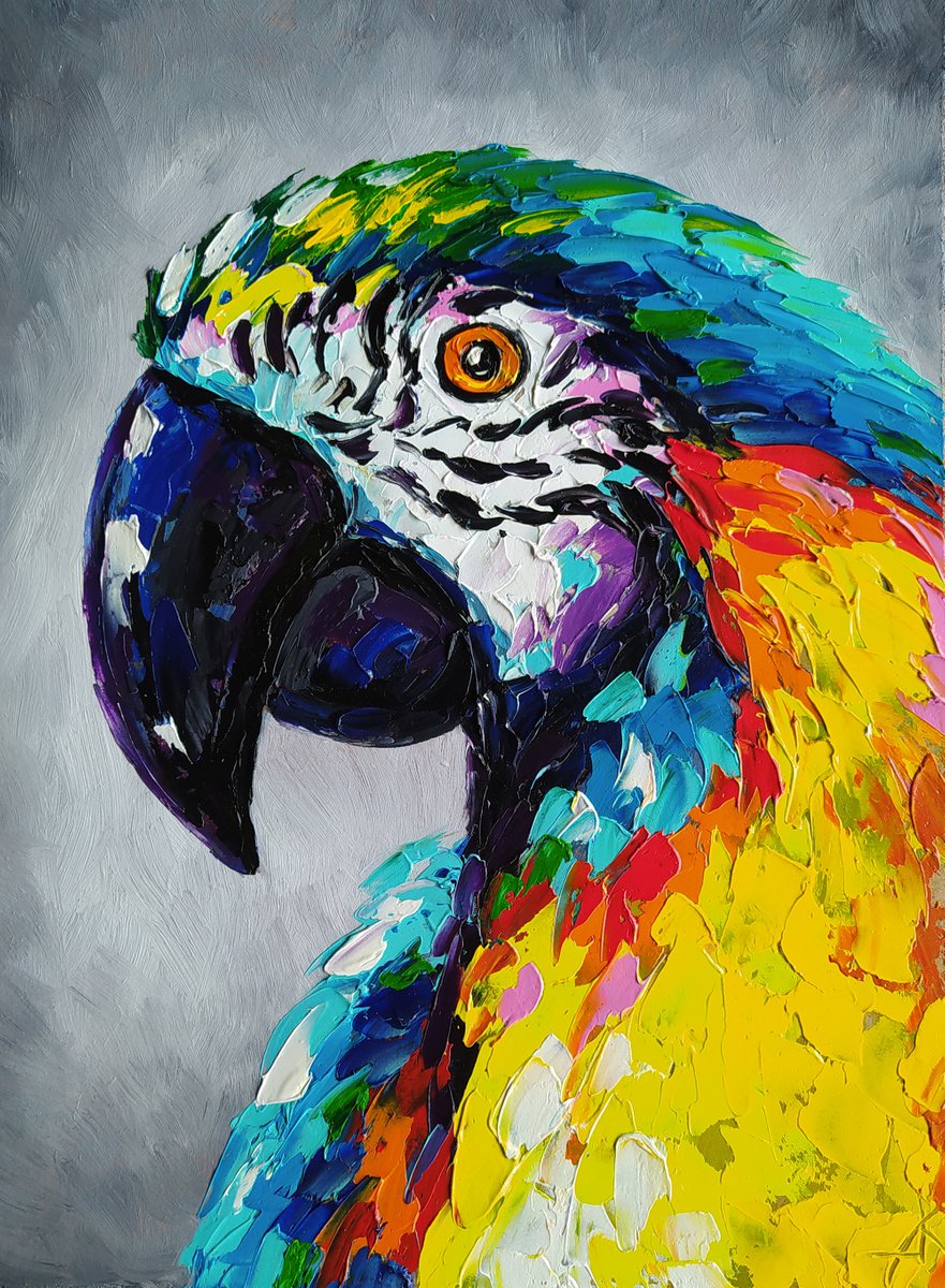 Brightness - oil painting, portrait bird, parrots, birds oil painting, painting, gift, par... by Anastasia Kozorez