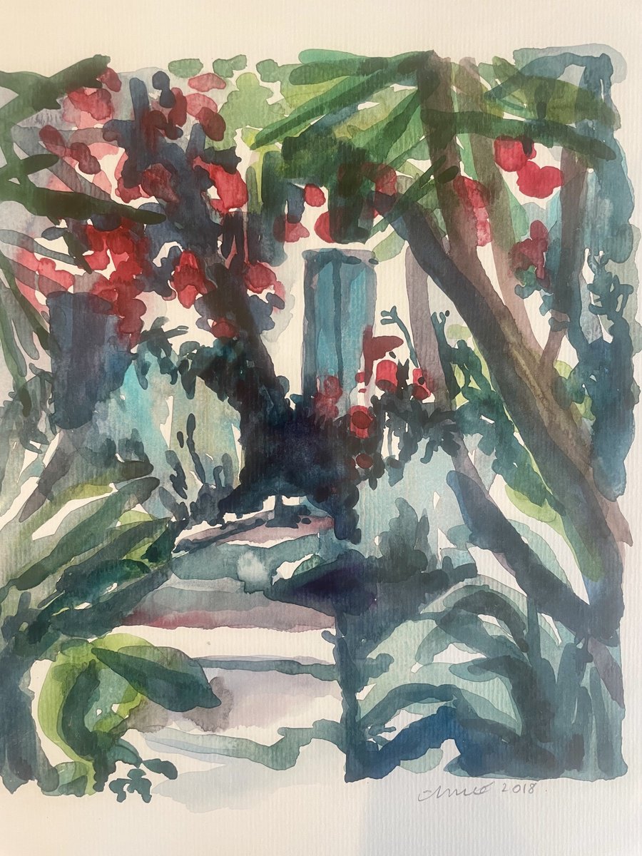 Abstract Landscape Watercolour By Annie Meier, 9 X 10, Hydra Island Doorway, Greece, Original Artwork