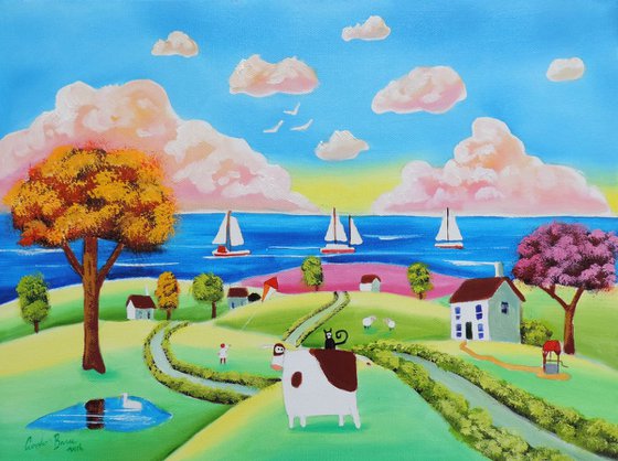 cow and the seaside