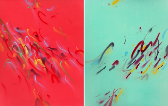 Diptych 'Blue And Red Notes"