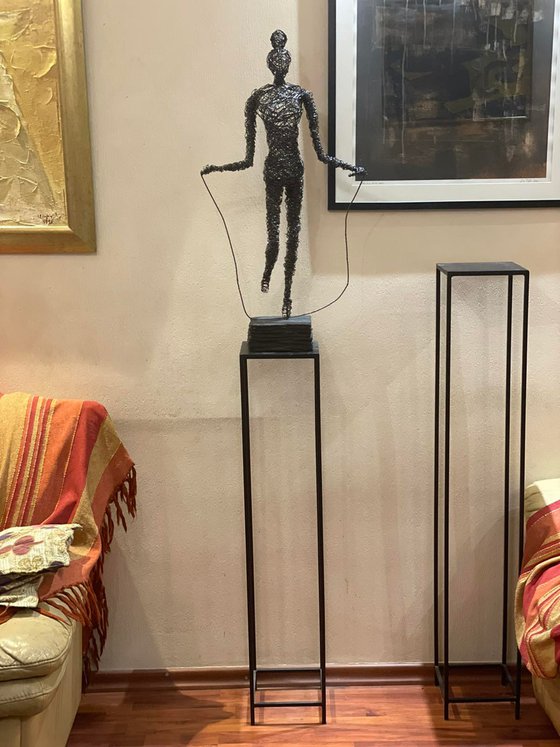 Commission work Girl with skipping rope 79x38x15 5kg iron, tufa