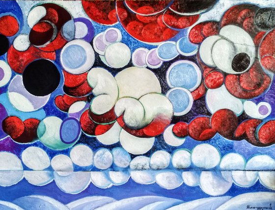 Winter evening-2 (60x80cm, cubism, oil painting, ready to hang)
