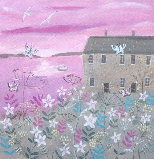 Sunset Sea Cottage by Mary Stubberfield