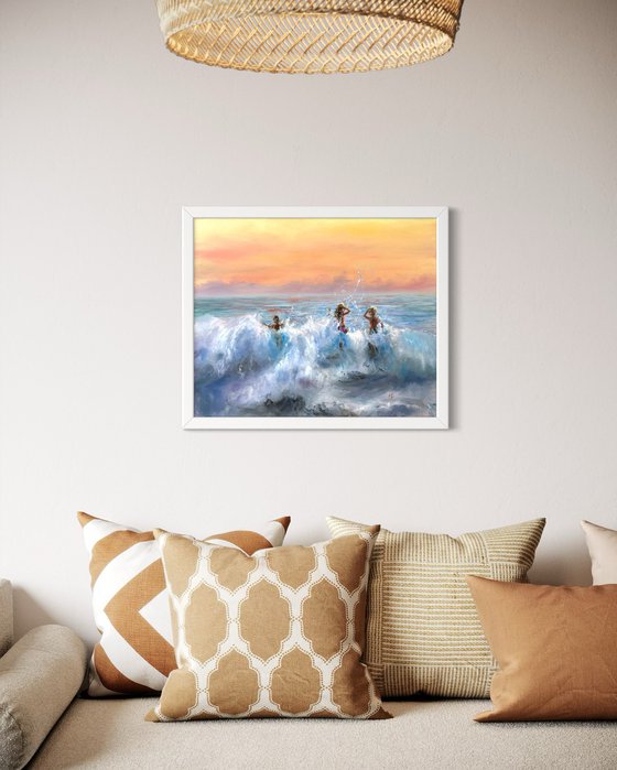 Jumping sunset waves