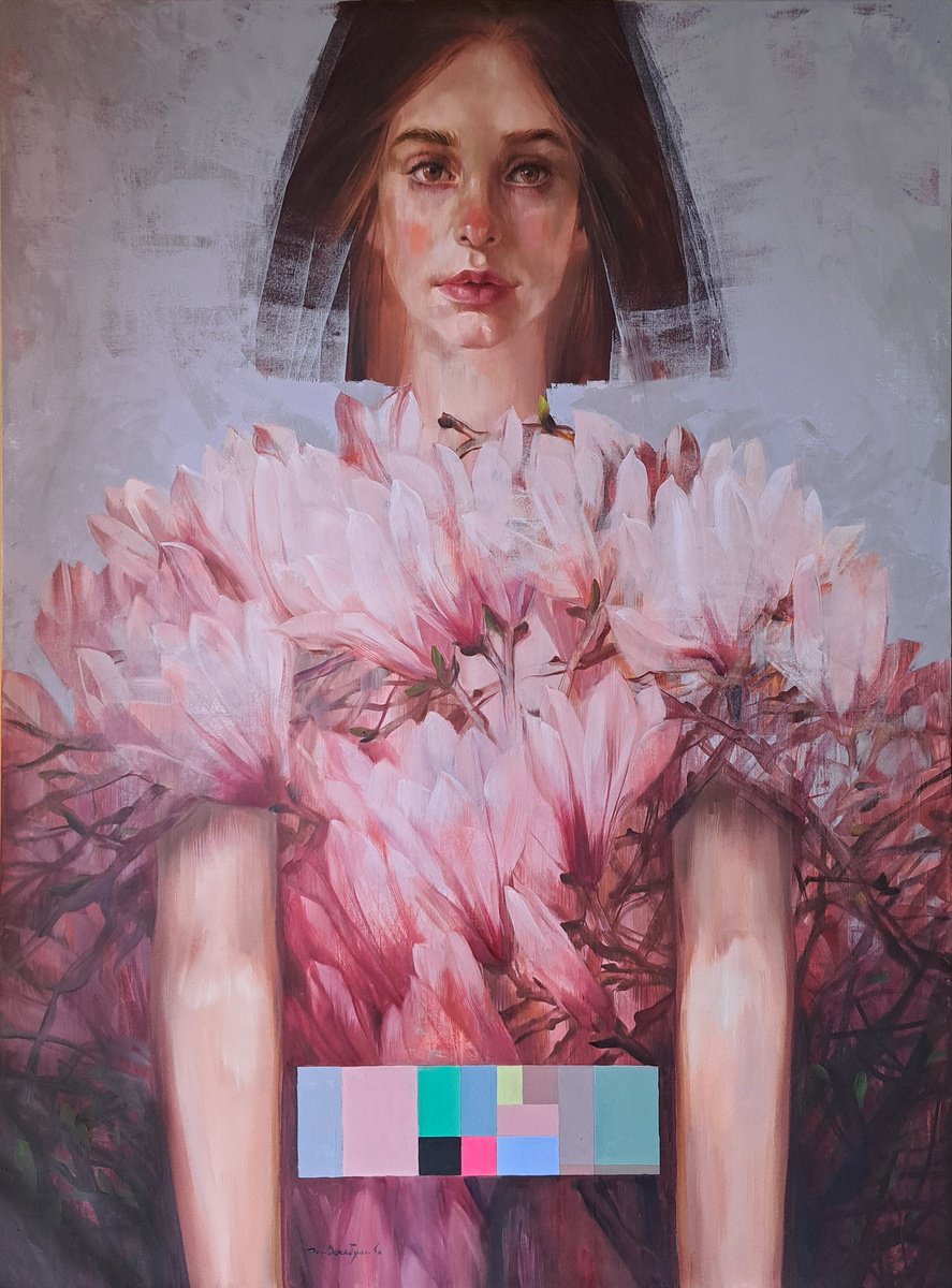 Impressionistic Portrait Oil Painting By Nataly Derevyanko, 35 X 47", Bloom Scale, Original Artwork