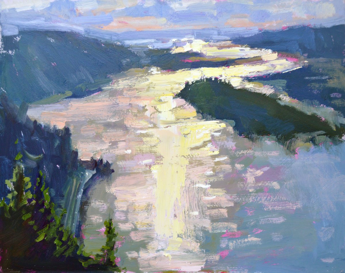 Impressionistic Landscape Oil Painting By Kristina Sellers, 14 X 11", Shimmering Vista, Original Artwork
