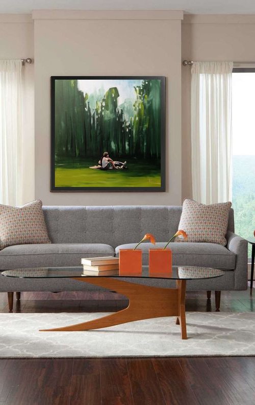 Three on the grass- original abstract painting - 60 x 60 cm (24 x 24 inches) by Carlo Toma