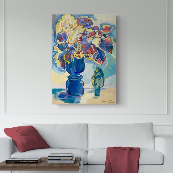 Geraniums And An Exotic Mask
