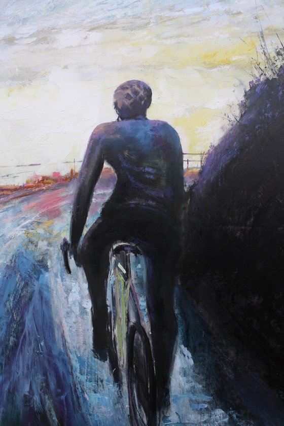 'The Climb III' Cycling Oil Painting