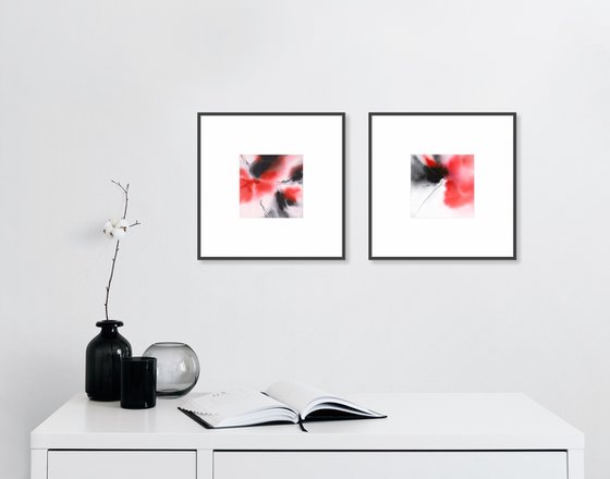 Red abstract flowers diptych