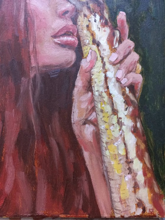 Snake Queen. Woman oil portrait. Etude style. 38 x 27 cm/ 15 x 10.6 in